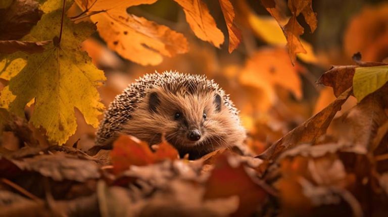 Igel im Herbstlaub