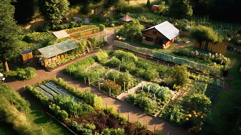 Kleingarten mit Obst und Gemüse